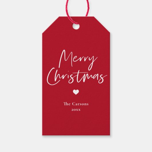 Modern Script Rode Kerst  Cadeaulabel (Voorkant)