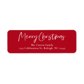 Modern script rode kerstkaart retouradres etiket (Voorkant)