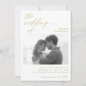 Modern Script Romantic Photo Gold Wedding Kaart (Voorkant)