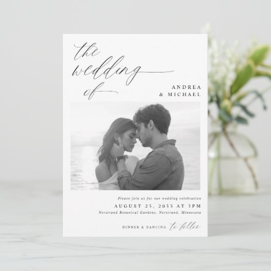 Modern Script Romantic Photo Wedding Kaart (Staand voorkant)