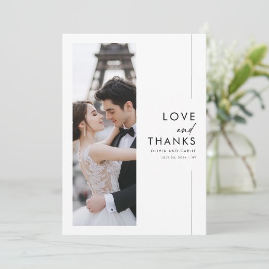 Modern Script Romantische 3 foto bruiloft Bedankkaart (Staand voorkant)