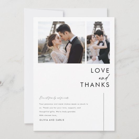 Modern Script Romantische 3 foto bruiloft Bedankkaart (Achterkant)