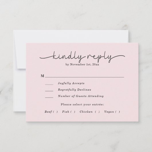 Modern Script Romantische Blush Roze Fotobruiloft RSVP Kaartje (Voorkant)