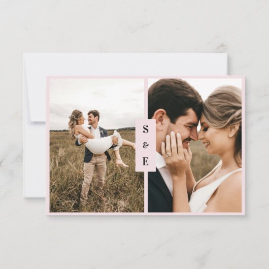 Modern Script Romantische Blush Roze Fotobruiloft RSVP Kaartje (Achterkant)