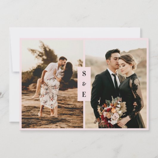 Modern Script Romantische Blush Roze Fotobruiloft Save The Date (Achterkant)