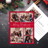 Modern Script Rood 5 foto Collage Kerstmis Briefkaart
