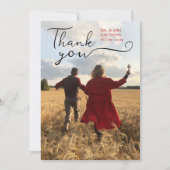 Modern Script Rood Budget Bruiloft Naam en foto Bedankkaart (Voorkant)