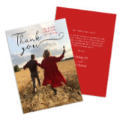 Modern Script Rood Budget Bruiloft Naam en foto Bedankkaart