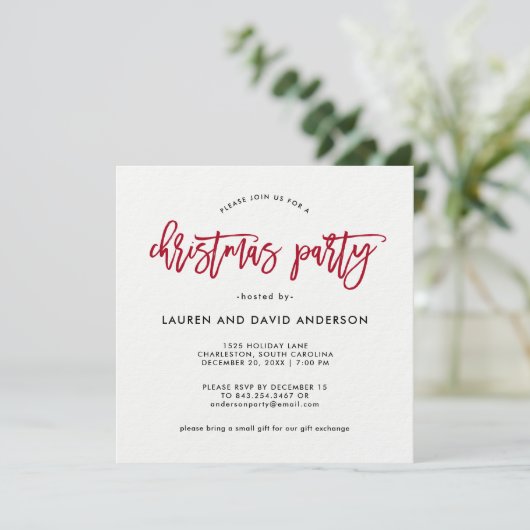 Modern script | Rood en wit kerstfeest Kaart (Staand voorkant)