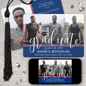 Modern Script Rood Wit & Blauw 4 Foto Afstuderen Aankondiging