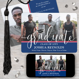 Modern Script Rood Wit & Blauw 4 Foto Afstuderen Aankondiging