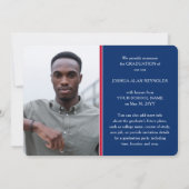 Modern Script Rood Wit & Blauw 4 Foto Afstuderen Aankondiging (Achterkant)