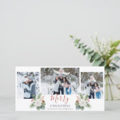 Modern Script Rood & Wit Kerstmis 3 Foto's Feestdagenkaart (Staand voorkant)