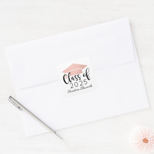 Modern Script Roos Gold 2025 Custom Afstuderen Vierkante Sticker (Envelop)