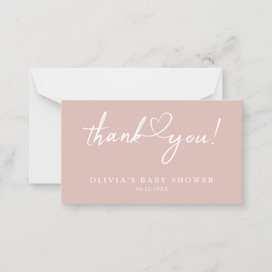 Modern Script Roos Gold Baby shower bedankkaart Notitiekaartje (Voorkant)