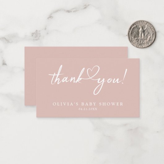 Modern Script Roos Gold Baby shower bedankkaart Notitiekaartje (Voorkant / Achterkant in situ)