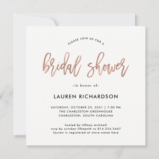 Modern script | Roos Gold Bridal Shower Kaart (Voorkant)