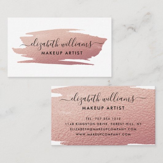 Modern Script Roos Gold Foil Brushstroke Visitekaartje (Voorkant / Achterkant)