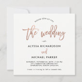 Modern script | Roos Gold huwelijksuitnodiging Kaart (Voorkant)