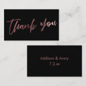 Modern Script Roos Gold op zwart Bedankt Invoegen Informatiekaartje (Voorkant / Achterkant)