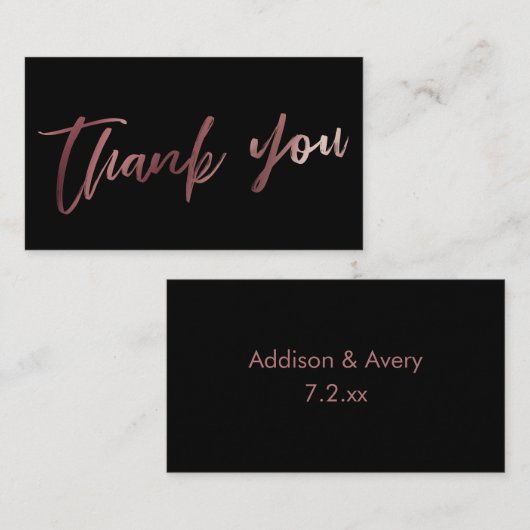 Modern Script Roos Gold op zwart Bedankt Invoegen Informatiekaartje (Voorkant / Achterkant)