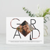 Modern Script Roos Gold Tassel Afstudeerder Fotoco Kaart (Staand voorkant)