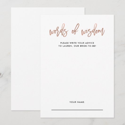 Modern Script Roos Gold Vrijgezellenfeest Advice K Advieskaart (Voorkant / Achterkant)