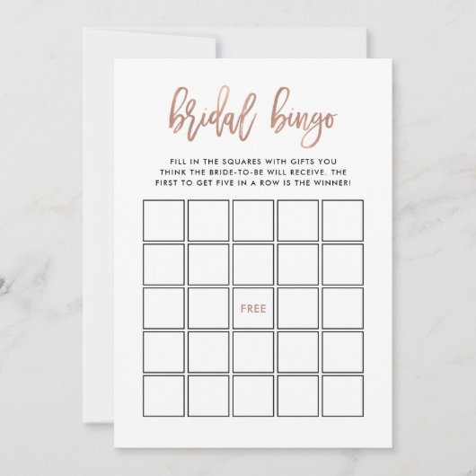 Modern script | Roos Gold Vrijgezellenfeest Bingo  Kaart (Voorkant)