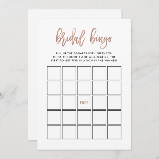 Modern script | Roos Gold Vrijgezellenfeest Bingo  Kaart (Voorkant / Achterkant)