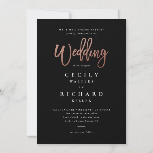 Modern Script Roos Gold Wedding Kaart (Voorkant)