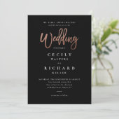Modern Script Roos Gold Wedding Kaart (Staand voorkant)