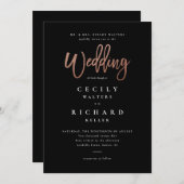 Modern Script Roos Gold Wedding Kaart (Voorkant / Achterkant)