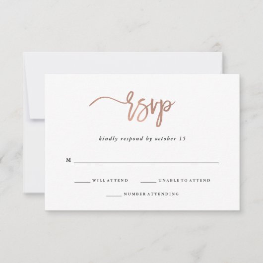 Modern script | Roos Gold Wedding Response RSVP Kaartje (Voorkant)