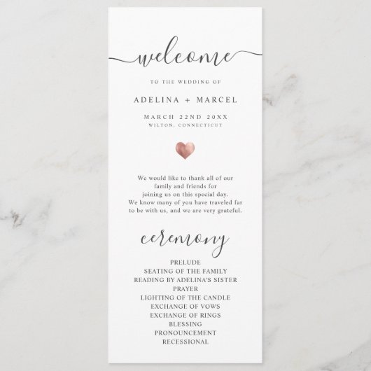 Modern Script Roos Gold Welcome Wedding Program Programmakaart (Voorkant)