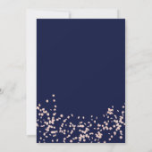 Modern script roos gouden confetti marine blauw br kaart (Achterkant)