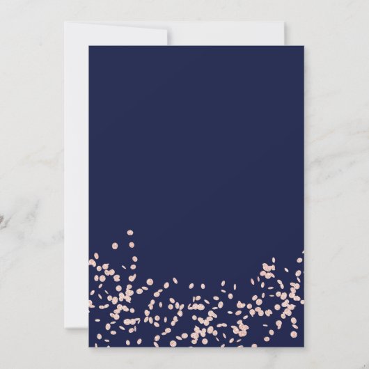 Modern script roos gouden confetti marine blauw br kaart (Achterkant)
