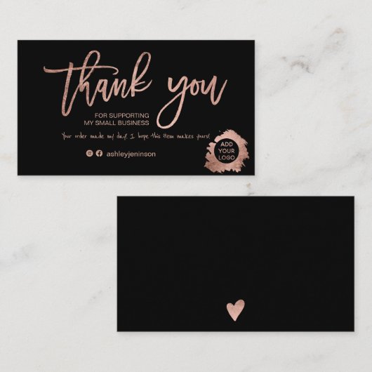 Modern script roos gouden folie zwarte orde dank u visitekaartje (Voorkant / Achterkant)