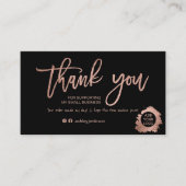 Modern script roos gouden folie zwarte orde dank u visitekaartje (Voorkant)