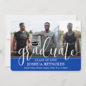 Modern Script Royal Blauw Wit 4 Foto Afstuderen Aankondiging (Voorkant)
