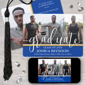 Modern Script Royal Blue & Gold 4 Foto Afstuderen Aankondiging