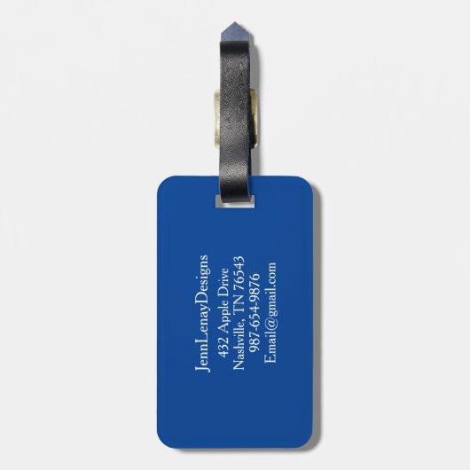 Modern Script Royal Blue Monogram Bagagelabel (Achterkant verticaal)