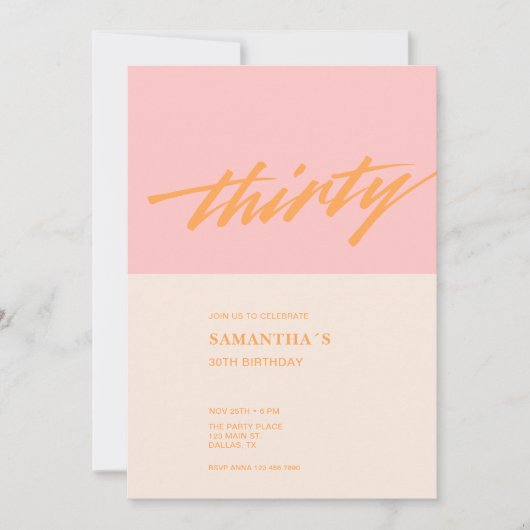 Modern Script Roze 30ste verjaardagsfeest Kaart (Voorkant)