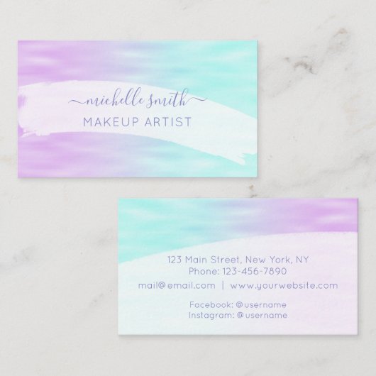 Modern script roze Aqua Blue Pastel Ombre Elegant Visitekaartje (Voorkant / Achterkant)
