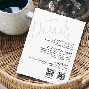 Modern Script Roze Baby shower Details 2 QR Codes Informatiekaartje