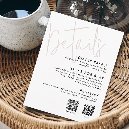 Modern Script Roze Baby shower Details 2 QR Codes Informatiekaartje