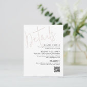 Modern Script Roze Baby shower Details Informatiekaartje (Staand voorkant)