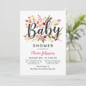 Modern Script Roze Bloemen Meisje Baby shower Kaart (Staand voorkant)