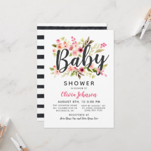 Modern Script Roze Bloemen Meisje Baby shower Kaart