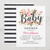 Modern Script Roze Bloemen Meisje Baby shower Kaart (Voorkant / Achterkant)