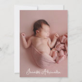 Modern Script Roze Bloemen Nieuwe Baby Aankondigin Kaart (Achterkant)